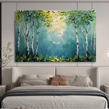 Load image into Gallery viewer, Textured Birch “Green Canopy” Painting on Canvas, Nature - Inspired Wall Art DKH828
