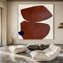 Load image into Gallery viewer, Brown Shapes with Black Line &amp; Blue Accent Abstract Canvas Painting, Perfect for Bohemian Bedroom &amp; Eclectic Café LargeART1115
