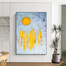 Load image into Gallery viewer, “Sunrise Strokes” - Bold Yellow Sun and Ray Art, Abstract Painting on Canvas DKH1089
