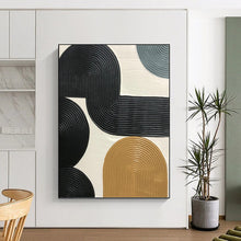 Load image into Gallery viewer, “Interconnected Black and Beige Ribbed Forms” - Black, Beige Abstract Art on Canvas DKH1178
