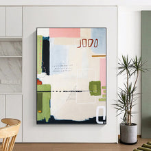 Load image into Gallery viewer, “Playful Modern Mosaic” - Pink, Green, Blue, Beige Abstract Art on Canvas DKH1109
