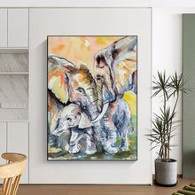 Load image into Gallery viewer, “Watercolor Elephant Family” - Impressionistic Animal Art on Canvas DKH1646
