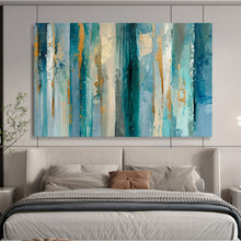 Load image into Gallery viewer, Hand - painted Blue and Gold Vertical Strokes Acrylic Art for Luxurious Hotel Lobbies LargeART1715
