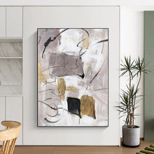 Load image into Gallery viewer, “Neutral Abstract with Gold Accents” - Grey, White, Gold Abstract Art on Canvas DKH1285
