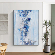 Load image into Gallery viewer, Hand - painted Oversized Blue - Gray Abstract Streaks Acrylic Art for Calm Waiting Rooms LargeART0072
