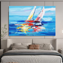 Load image into Gallery viewer, “Colorful Sailboats on Blue Ocean” - Expressionistic Abstract Acrylic, Suits Yacht Club and Vibrant Living Room DLZ266
