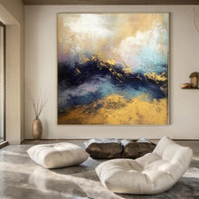 Load image into Gallery viewer, Gold - Blue Abstract Wave Art for Coastal Luxury Home &amp; Art - Inspired Spa LargeART0920
