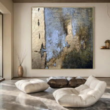 Load image into Gallery viewer, Blue, Gold &amp; Brown Textured Abstract Acrylic Art, Perfect for Elegant Hotel Lobby &amp; Sophisticated Home Library LargeART1001
