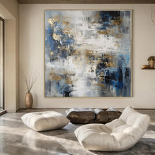 Load image into Gallery viewer, Blue, Gray, and Gold Abstract Canvas Painting, Perfect for Luxury Penthouse Living Room &amp; High - End Art Gallery LargeART1303
