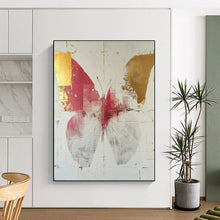 Load image into Gallery viewer, Abstract Butterfly Art, Red - and - Gold Toned Painting for Elegant Dining Room &amp; Art Deco - Style Hallway LargeART2207
