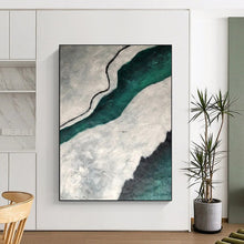Load image into Gallery viewer, “Aerial River View” – Swirling green river, gray - white land, textured paint DTP403
