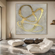 Load image into Gallery viewer, Gold Curves on Gray Abstract Canvas Painting, Nice for Modern Penthouse &amp; Chic Boutique LargeART1098
