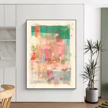 Load image into Gallery viewer, Green &amp; Pink Collage Abstract Painting, Perfect for Bohemian Living Room &amp; Art - Inspired Café LargeART1867
