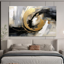 Load image into Gallery viewer, Hand - Painted Black - Gold Curved Abstract Acrylic Art for Luxury - Style Dining Room Wall LargeART1627
