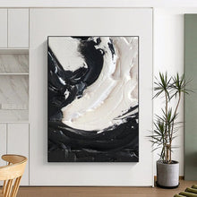 Load image into Gallery viewer, “Swirling Duality” – Bold black and white impasto, circular motion, thick texture DTP385

