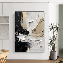 Load image into Gallery viewer, “Textured Monochrome” ，Black, white, beige, and gold with thick, textured brushstrokes. DTP301
