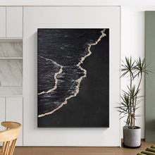 Load image into Gallery viewer, “Black &amp; White Waves” Abstract Coastal - Inspired Painting on Canvas, Dramatic Decor DKH959
