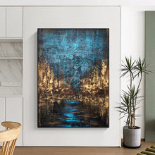Load image into Gallery viewer, Blue &amp; Brown Textured Cityscape Abstract Art, Perfect for Industrial Living Room &amp; Urban Office LargeART2074
