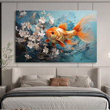 Load image into Gallery viewer, Vivid Goldfish and Flowers Painting on Canvas - “Elegant Aquatic Beauty” DKH764

