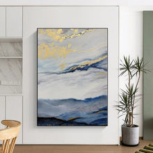 Load image into Gallery viewer, Blue and Gold Cloudy Landscape Acrylic Art - Ideal for Luxury Bedroom &amp; Zen - inspired Living Room LargeART0584
