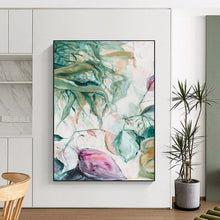 Load image into Gallery viewer, Green &amp; Purple Floral Abstract Painting, Ideal for Botanical - Themed Bathroom &amp; Relaxing Reading Nook LargeART1850
