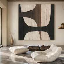 Load image into Gallery viewer, Oversized Hand - painted Brown &amp; Black Geometric Art for Mid - Century Modern Living Rooms LargeART0155
