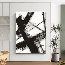 Load image into Gallery viewer, “Black - White Abstract Strokes” Abstract Painting on Canvas, Modern Monochrome Decor DKH1028
