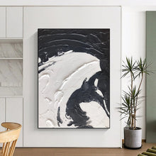 Load image into Gallery viewer, “Black &amp; White Swirl Impasto” – Thick black and white impasto, flowing curves DTP393
