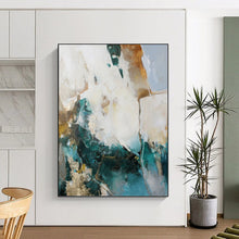 Load image into Gallery viewer, “Teal - Gold Abstract Dynamism” Abstract Painting on Canvas, Contemporary Wall Decor DKH1013
