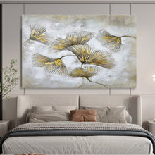 Load image into Gallery viewer, Gold and Silver Ginkgo Leaf Painting on Canvas - “Elegant Foliage” DKH790
