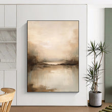 Load image into Gallery viewer, “Tranquil River at Sunset in Neutral Tones” - Beige, Grey, Brown Abstract Art on Canvas DKH1253
