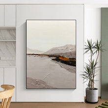 Load image into Gallery viewer, “Minimalist Landscape” – Gray mountains, lake, subtle orange - brown accents, textured paint DTP401
