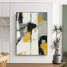 Load image into Gallery viewer, “Yellow, Grey &amp; Black Abstract” - Modern Abstract Art on Canvas DKH1525
