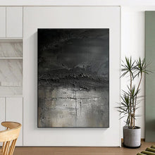 Load image into Gallery viewer, Black Textured Abstraction Art for Industrial Lounge &amp; Art Gallery LargeART0858
