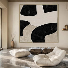 Load image into Gallery viewer, Black &amp; Beige Organic Shapes Abstract Canvas Painting, Ideal for Contemporary Studio &amp; Monochrome Dining Room LargeART1099

