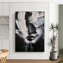 Load image into Gallery viewer, “Monochrome Face Fragment” – Black and white, abstracted face with bold brushstrokes. DTP331
