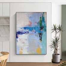 Load image into Gallery viewer, Large - Format Hand - painted Blue - Hued Abstract Chaos Acrylic Art for Creative Studios LargeART0222
