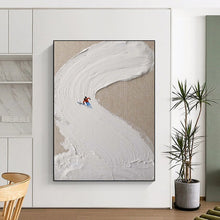 Load image into Gallery viewer, “Ski Slope Impasto” ，Cream - colored impasto forming a ski slope, with a small skier in red and blue. DTP311
