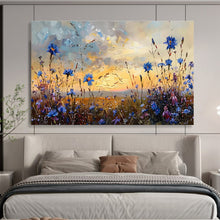 Load image into Gallery viewer, Blue Wildflower Meadow at Sunset Abstract Painting on Canvas - “Evening Blooms” DKH698
