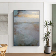 Load image into Gallery viewer, “Gilded Horizon” - Soft blues, whites, gold hints, serene landscape DTP173
