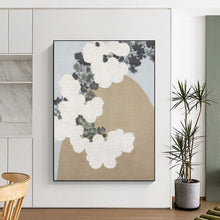 Load image into Gallery viewer, Large White Flowers on Beige - Ideal for Traditional Tea House &amp; Elegant Bedroom LargeART0750
