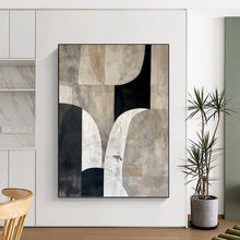 Load image into Gallery viewer, “Monochrome Shape Abstract Collage” - Black, White, Grey Abstract Art on Canvas DKH1320
