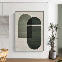 Load image into Gallery viewer, “Modern Green Geometric Forms” - Green, Grey Abstract Art on Canvas DKH1131
