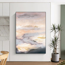 Load image into Gallery viewer, “Gilded Skies” - Blush, white, blue, and gold, capturing a sunlit cloudscape DTP166
