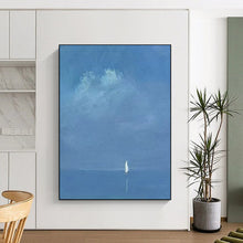 Load image into Gallery viewer, Subtle Blue - Toned Distant Sailboat Abstract Painting, Ideal for Minimalist Bedroom &amp; Meditative Space LargeART1879
