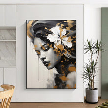 Load image into Gallery viewer, Portrait Abstract Painting, Black, White &amp; Gold, Feminine Art for Salon &amp; Bedroom LargeART2170
