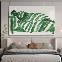 Load image into Gallery viewer, Playful Green Striped Figure Abstract Painting for Kids’ Playroom &amp; Eclectic Den DKH227
