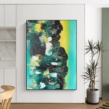 Load image into Gallery viewer, Green Sparkle - Emerald and Gold Abstract Acrylic, Great for Luxury Living Rooms and Upscale Hotel Lobbies DTP038
