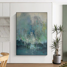Load image into Gallery viewer, Dripping Green and Blue Abstract Acrylic Art - Ideal for Nature - lover’s Bedroom &amp; Eclectic Studio LargeART0638
