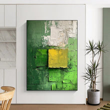 Load image into Gallery viewer, “Textured Green and Yellow Abstract” - Expressionistic Abstract Acrylic DTP029
